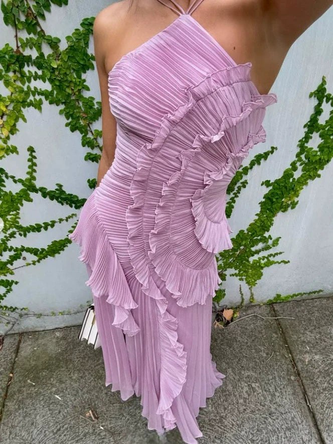 Slimming Pleated Chiffon Dress – Flowy Favorite for Coastal Getaways