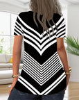 Zipper V-Neck Striped T-Shirt
