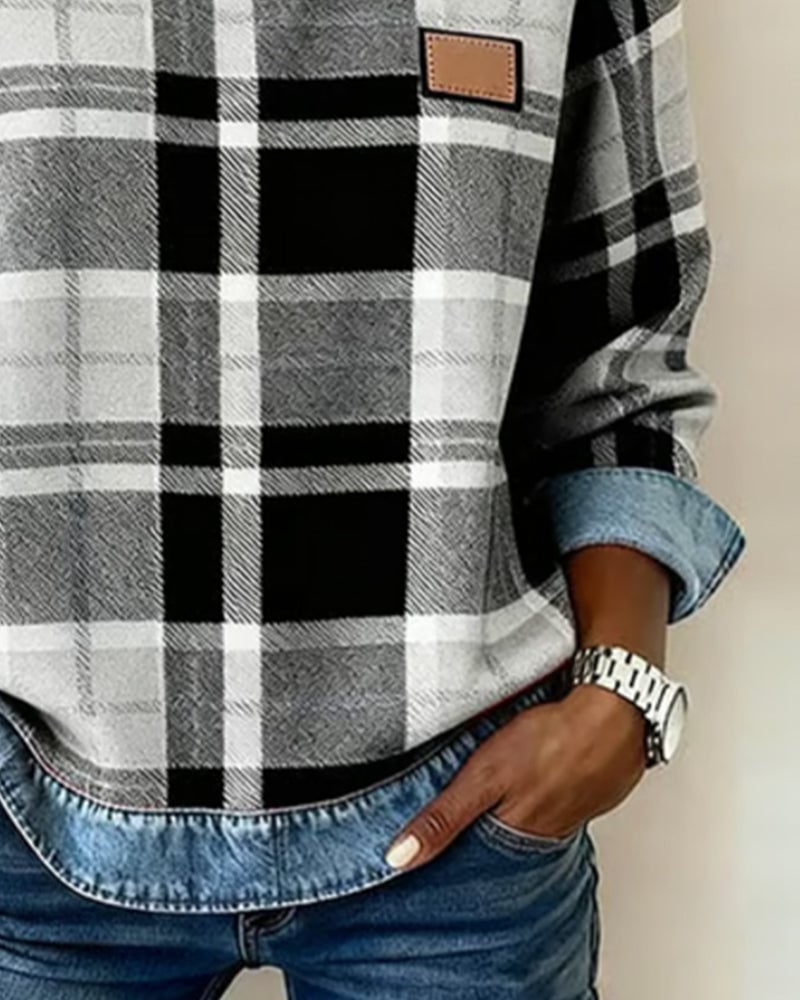 Plaid Patchwork Fashion Sweatshirt