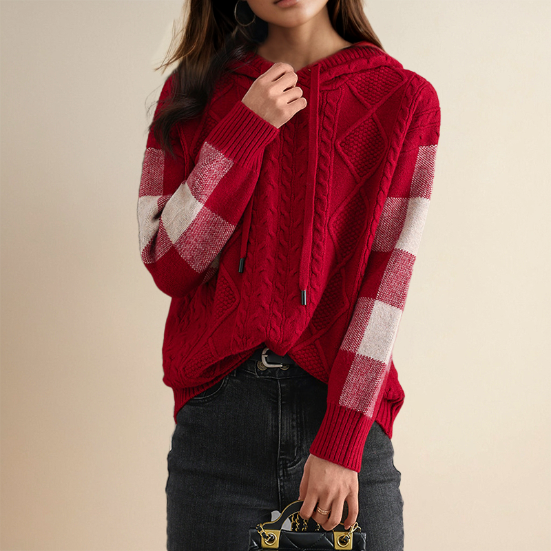 Jacquard Knit Hoodie Sweater