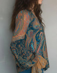 Bohemian Style Flared Sleeve V-Neck Blouse