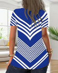 Zipper V-Neck Striped T-Shirt