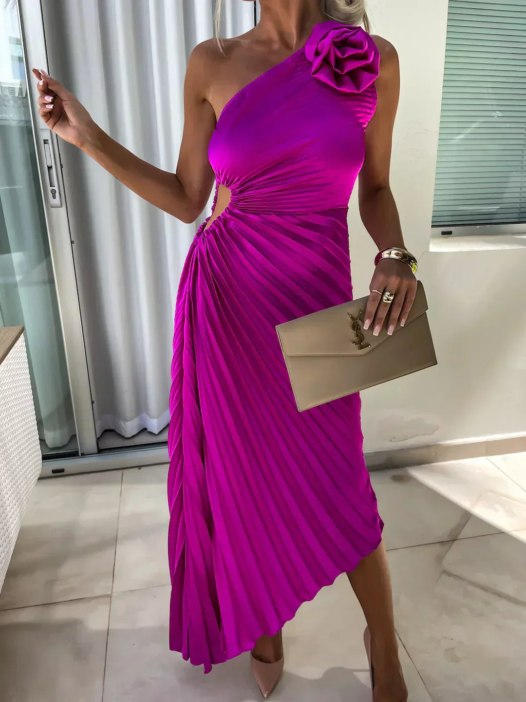 Elegant Flower Print Midi Dress