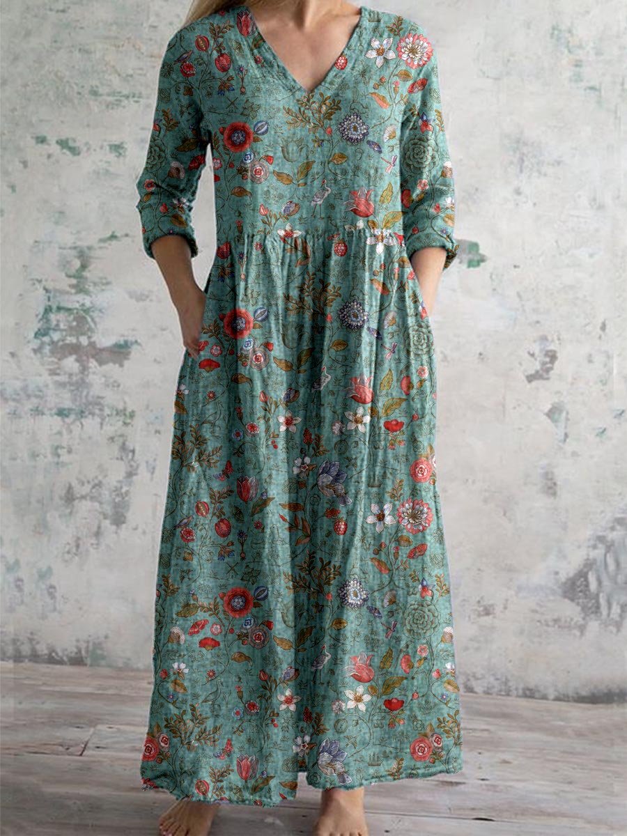 Chic Boho Floral Print Midi Dress