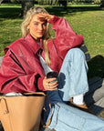 Oversized Leather Bomber Jacket